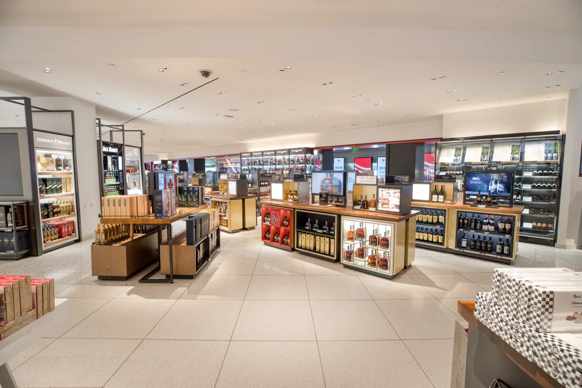 Wine and spirits for sale at DFS Duty Free Galleria