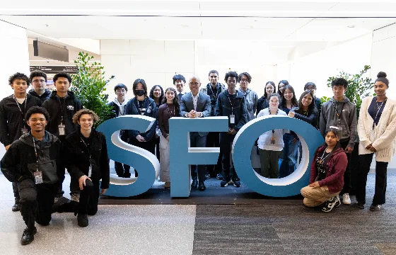 SFO High School interns and Airport Director Mike Nakornkhet