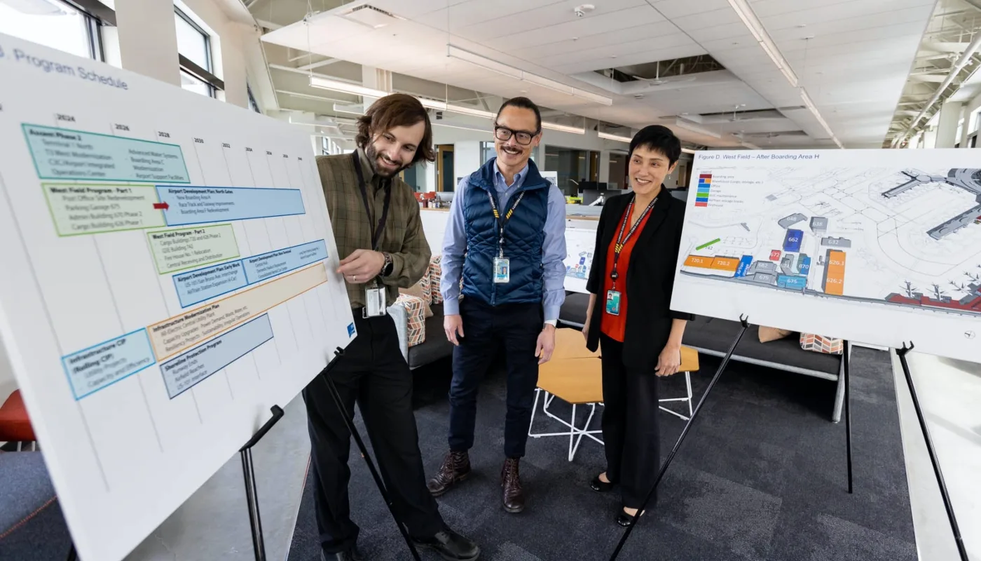 SFO Airport Planners review a poster board.