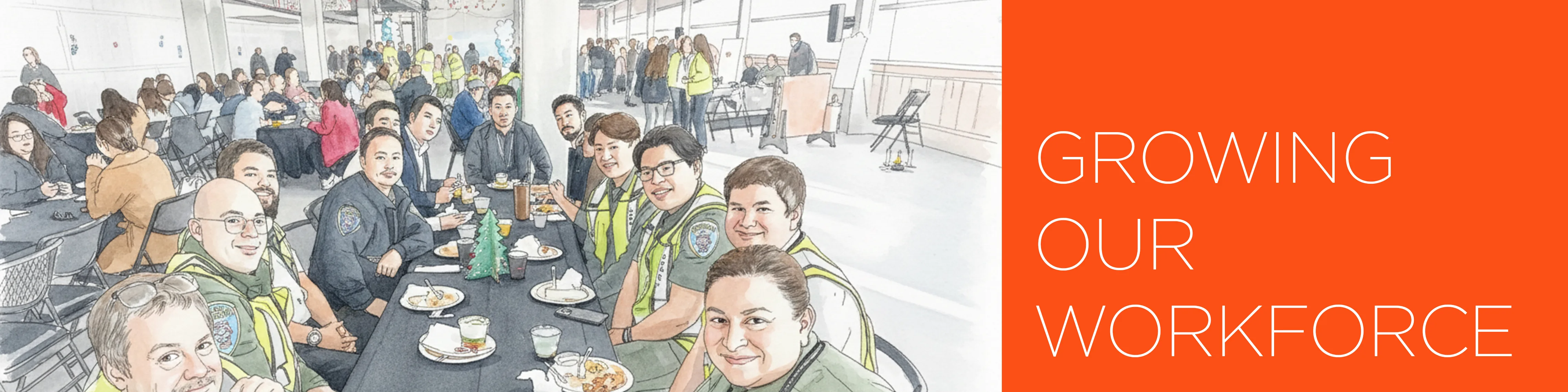 Vector image of SFO employees at breakfast