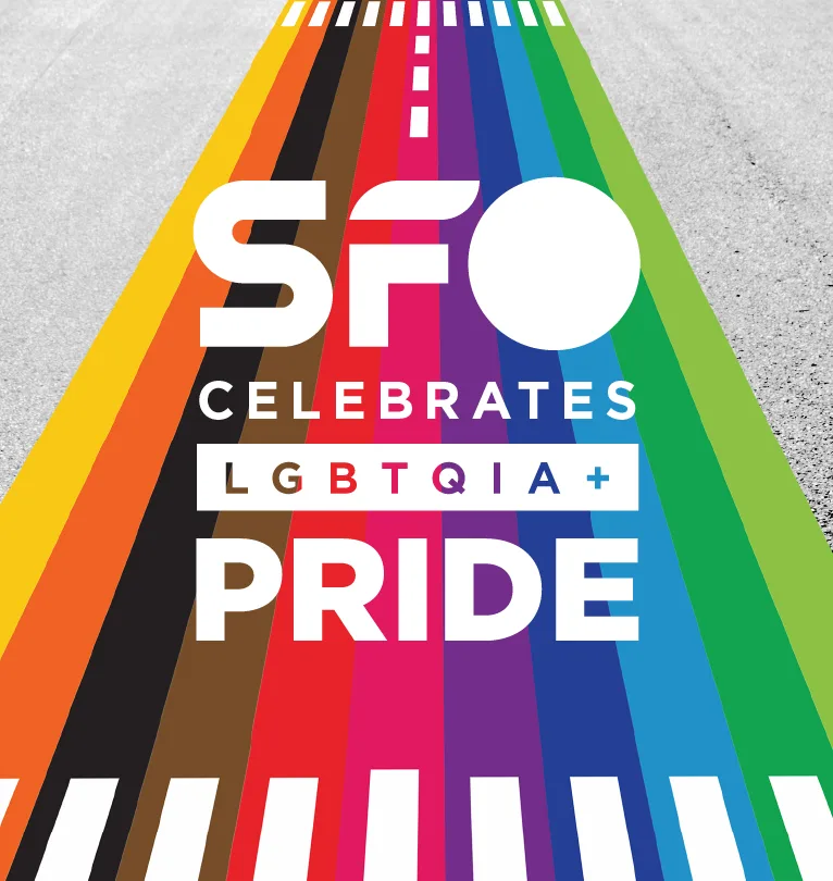 SFO Pride celebration promo rainbow on runway